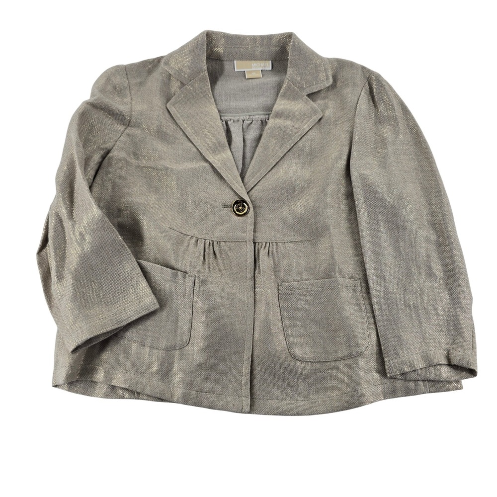 MICHAEL Michael Kors Womens Blazer 12 Gold Metallic Linen 20S8147NP5 NWT